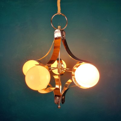 Mid-Century Metal Opaline Glass Pendant Light, Italy, 1960s-WQC-1175365