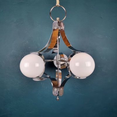 Mid-Century Metal Opaline Glass Pendant Light, Italy, 1960s-WQC-1175365