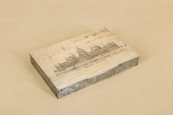 Mid-Century Metal & Wood Budapest Parliament Cigarette Box-YGX-586595