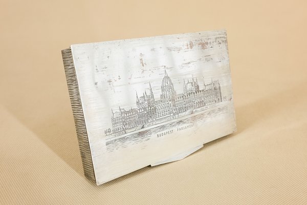 Mid-Century Metal & Wood Budapest Parliament Cigarette Box-YGX-586595