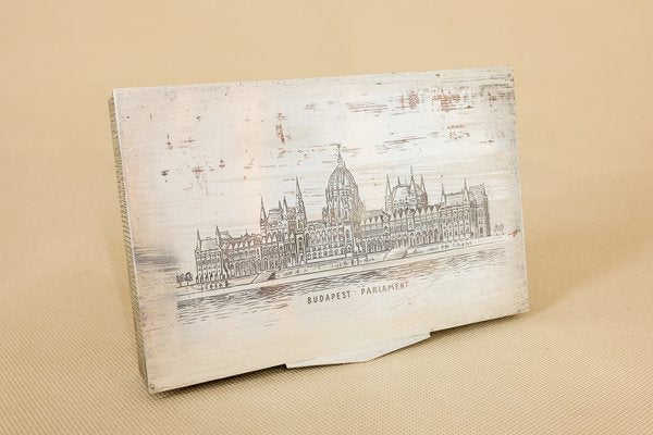 Mid-Century Metal & Wood Budapest Parliament Cigarette Box-YGX-586595