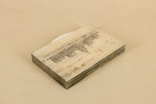 Mid-Century Metal & Wood Budapest Parliament Cigarette Box-YGX-586595