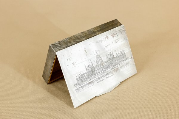 Mid-Century Metal & Wood Budapest Parliament Cigarette Box-YGX-586595