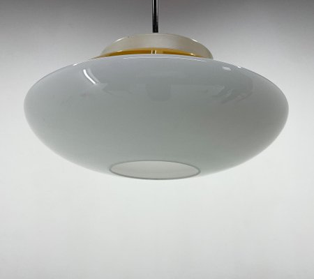 Mid-Century Milk Glass & Metal Ufo Pendant, Czechoslovakia, 1970s-TZ-1449429