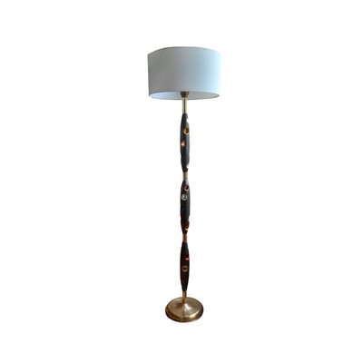 Mid-Century Minimalist Italian Wood and Brass Floor Lamp, 1950s-ES-722299