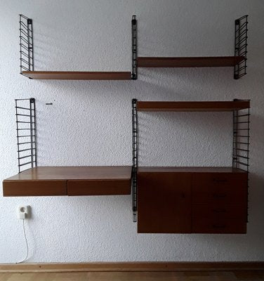 Mid-Century Minimalist Shelf System with Desk, Shelves, Closet and Drawers in Teak, 1960s-HOI-1702231