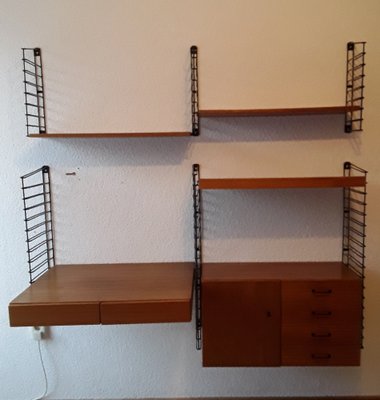 Mid-Century Minimalist Shelf System with Desk, Shelves, Closet and Drawers in Teak, 1960s-HOI-1702231