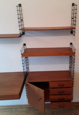 Mid-Century Minimalist Shelf System with Desk, Shelves, Closet and Drawers in Teak, 1960s-HOI-1702231