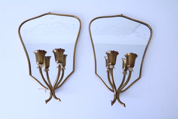 Mid-Century Mirrors with Lamp Holders, Set of 2-SXX-670863