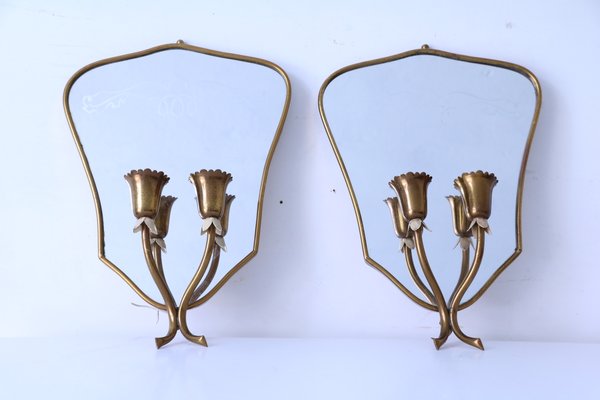 Mid-Century Mirrors with Lamp Holders, Set of 2-SXX-670863