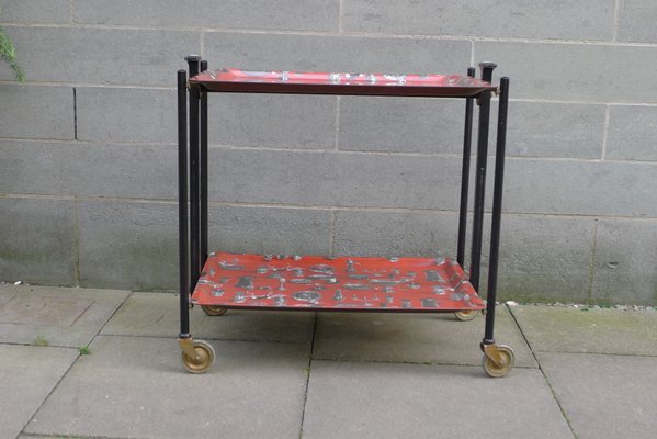 Mid-Century Model Dinett Folding Serving Trolley with Motifs of Pewter Tableware from Bremshey & Co., 1950s-VRE-712938