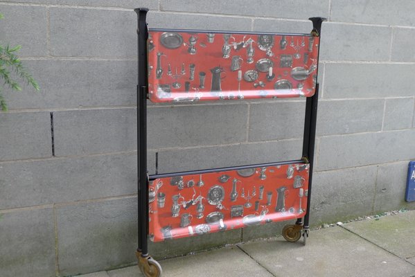 Mid-Century Model Dinett Folding Serving Trolley with Motifs of Pewter Tableware from Bremshey & Co., 1950s-VRE-712938