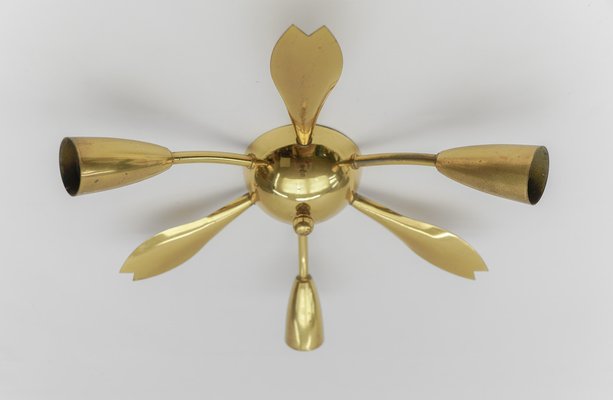 Mid-Century Modern 3-Armed Brass Sputnik Hanging Lamp, Austria, 1950s-KQB-1803939