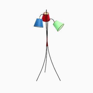 Mid-Century Modern 3-Legged Black Metal Floor Lamp with Multicolored Lampshades, 1950s-NB-852954