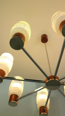 Mid-Century Modern 8 Light Chandelier with Art Glass Shades, 1960s-DT-2026119