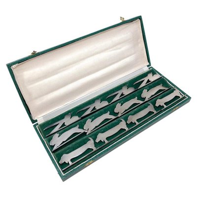 Mid-Century Modern Animal Knife Rests with Case, 1930s, Set of 13-FGA-1735679