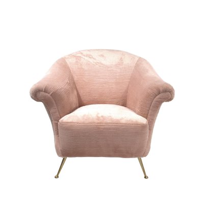 Mid-Century Modern Armchairs in Pink Trimed Faux Fur, Italy, 1950s, Set of 2-UZ-1388171