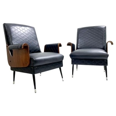 Mid-Century Modern Armchairs in Walnut and Vegan Leather, Italy, 1960s, Set of 2-FGA-1441743