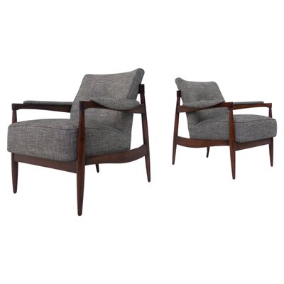 Mid-Century Modern Armchairs in Wood and Grey Fabric, Italy, 1960s, Set of 2-FGA-1725938