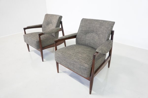 Mid-Century Modern Armchairs in Wood and Grey Fabric, Italy, 1960s, Set of 2-FGA-1725938