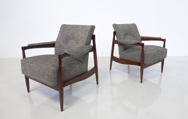 Mid-Century Modern Armchairs in Wood and Grey Fabric, Italy, 1960s, Set of 2-FGA-1725938