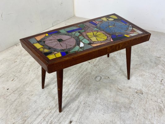 Mid-Century Modern Asymmetrical Glass Mosaic and Teak Side Table, 1950s-DE-1078624