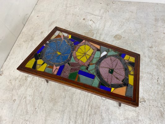 Mid-Century Modern Asymmetrical Glass Mosaic and Teak Side Table, 1950s-DE-1078624