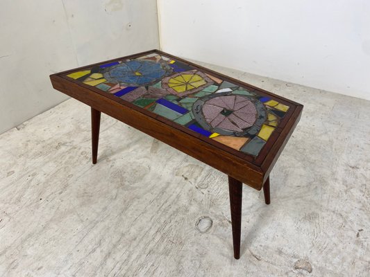 Mid-Century Modern Asymmetrical Glass Mosaic and Teak Side Table, 1950s-DE-1078624