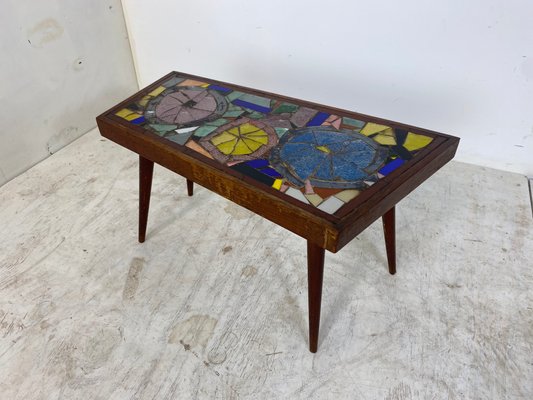 Mid-Century Modern Asymmetrical Glass Mosaic and Teak Side Table, 1950s-DE-1078624