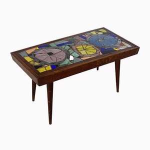 Mid-Century Modern Asymmetrical Glass Mosaic and Teak Side Table, 1950s-DE-1078624