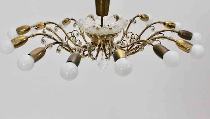 Mid-Century Modern Austrian Brass and Crystals 14 Arms Chandelier from J & L Lobmeyr, 1950s-NB-1140155