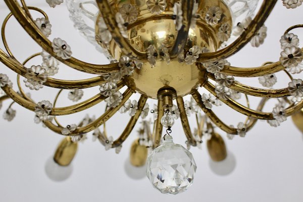 Mid-Century Modern Austrian Brass and Crystals 14 Arms Chandelier from J & L Lobmeyr, 1950s-NB-1140155