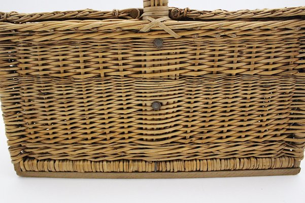 Mid-Century Modern Austrian Rattan Picnic Lidded Basket, 1950s-NB-1140153