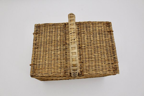 Mid-Century Modern Austrian Rattan Picnic Lidded Basket, 1950s-NB-1140153