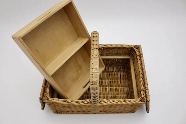 Mid-Century Modern Austrian Rattan Picnic Lidded Basket, 1950s-NB-1140153