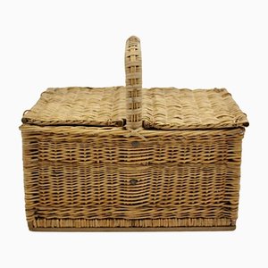 Mid-Century Modern Austrian Rattan Picnic Lidded Basket, 1950s-NB-1140153