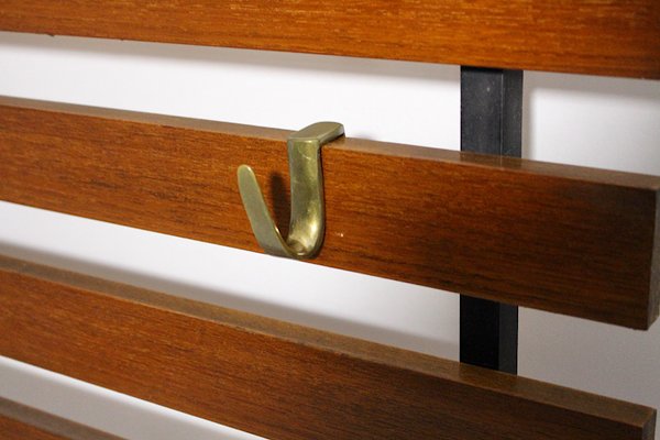 Mid-Century Modern Austrian Walnut and Brass Coat Rack with 4 Hooks by Carl Auböck, 1950s-NB-1071275