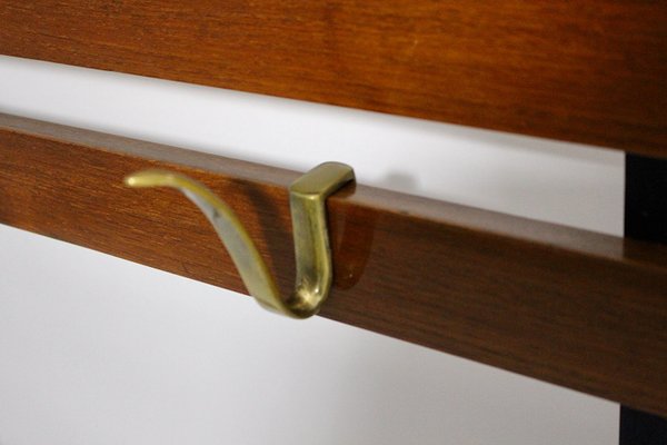 Mid-Century Modern Austrian Walnut and Brass Coat Rack with 4 Hooks by Carl Auböck, 1950s-NB-1071275