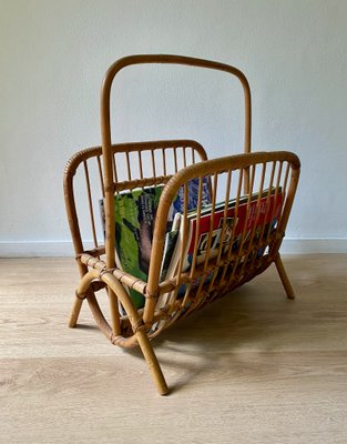 Mid-Century Modern Bamboo and Rattan Magazine Holder, 1960s-LL-1359331