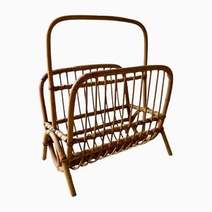 Mid-Century Modern Bamboo and Rattan Magazine Holder, 1960s-LL-1359331