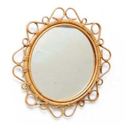 Mid-Century Modern Bamboo Rattan Handcrafted Mirror, French Riviera, 1960s-XTS-1889128