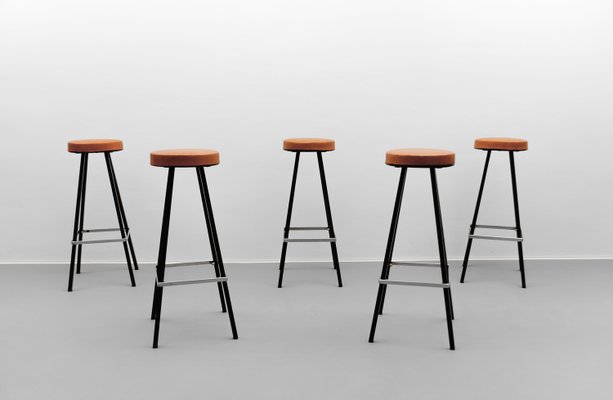 Mid-Century Modern Bar Stools, 1950s, Set of 5-KQB-2028862