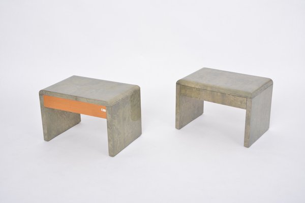 Mid-Century Modern Bedside Tables in Laquered Goat Skin by Aldo Tura, 1970s, Set of 2-FN-1716500