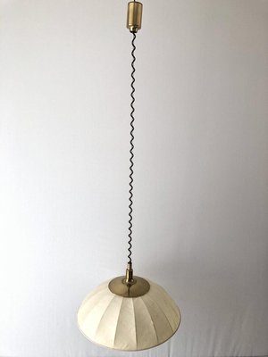 Mid-Century Modern Beige Fabric and Brass Adjustable Pendant Lamp from Schröder & Co, Germany, 1970s-RDS-1705465