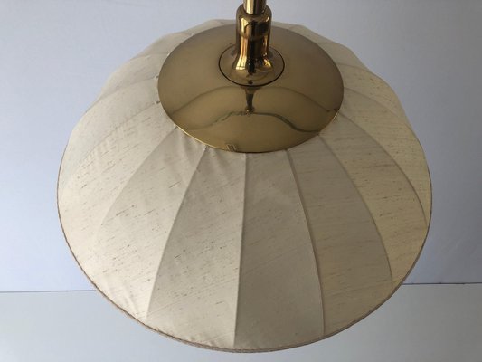 Mid-Century Modern Beige Fabric and Brass Adjustable Pendant Lamp from Schröder & Co, Germany, 1970s-RDS-1705465