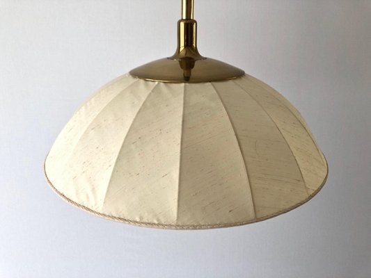 Mid-Century Modern Beige Fabric and Brass Adjustable Pendant Lamp from Schröder & Co, Germany, 1970s-RDS-1705465