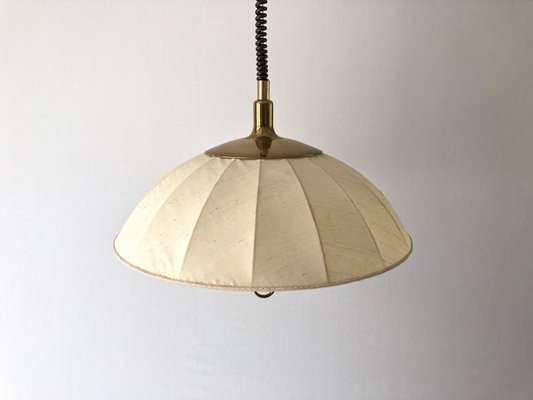 Mid-Century Modern Beige Fabric and Brass Adjustable Pendant Lamp from Schröder & Co, Germany, 1970s-RDS-1705465