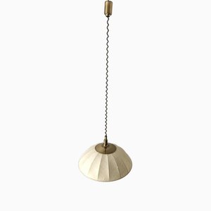 Mid-Century Modern Beige Fabric and Brass Adjustable Pendant Lamp from Schröder & Co, Germany, 1970s-RDS-1705465