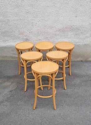 Mid-Century Modern Bentwood Bar Stools, Italy, 1980s, Set of 6-PUG-2016193