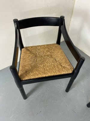 Mid-Century Modern Black Beech and Papercord Carimate Chairs by Vico Magistretti, 1960s, Set of 2-DE-2035983